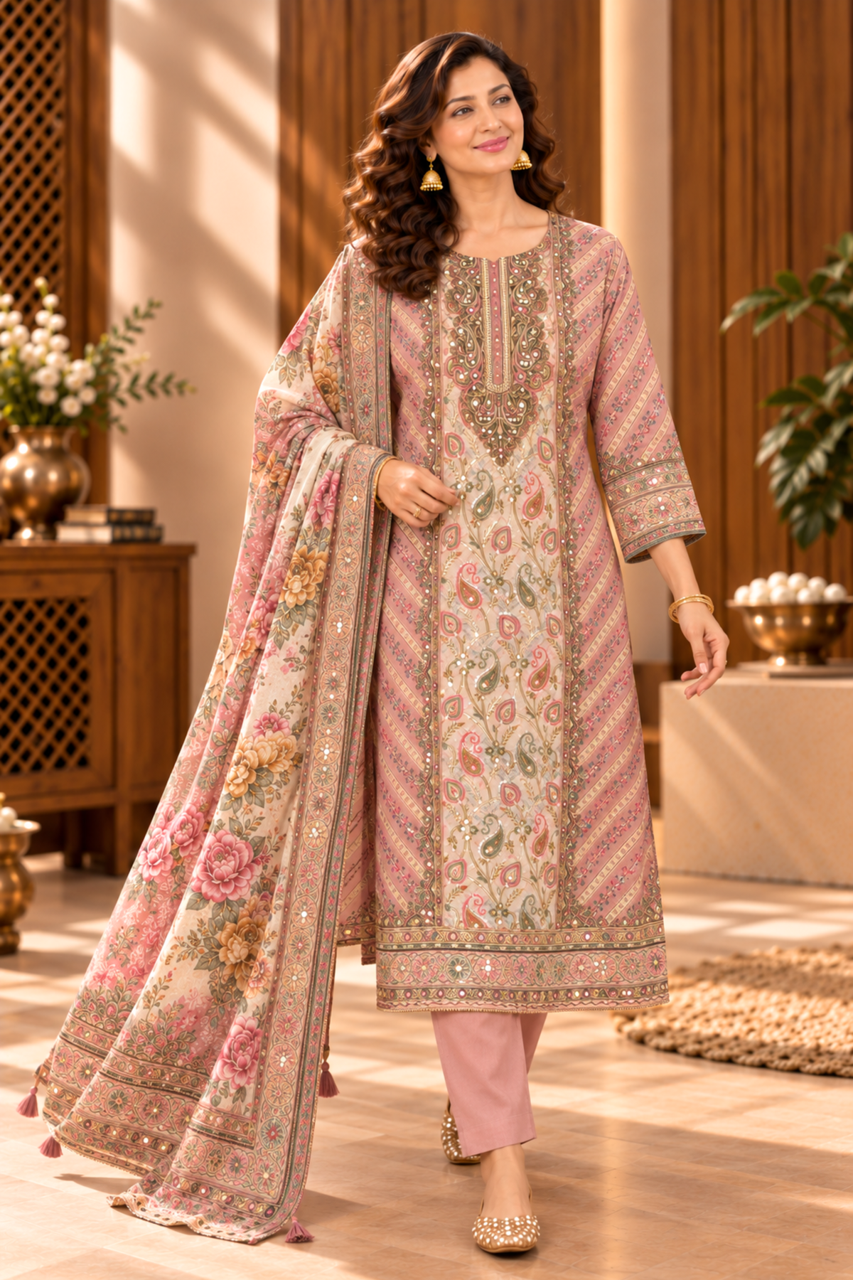 Zoya Karachi Muslin Suit With Mirror Work