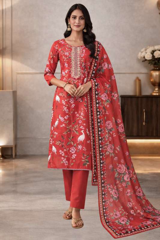 Hot Pink Songbird Muslin Dress Material