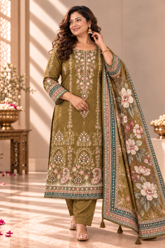 Huma Karachi Muslin Suit With Aari Work