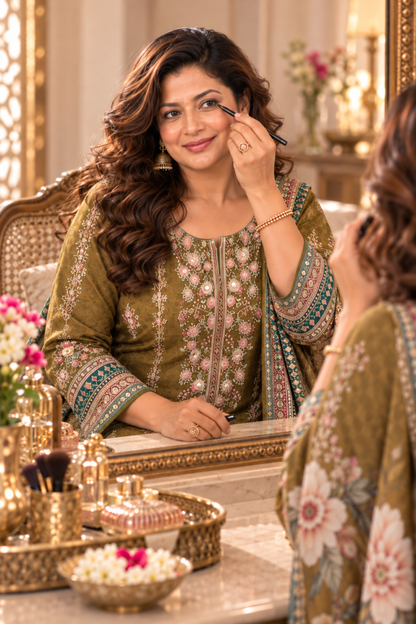 Huma Karachi Muslin Suit With Aari Work