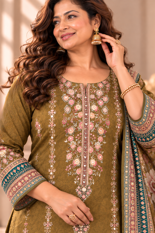 Huma Karachi Muslin Suit With Aari Work