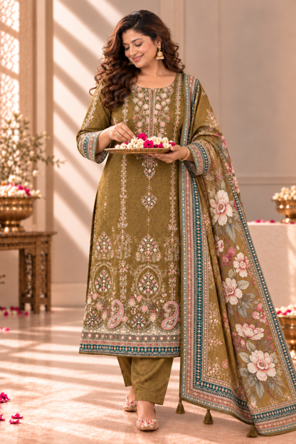 Huma Karachi Muslin Suit With Aari Work