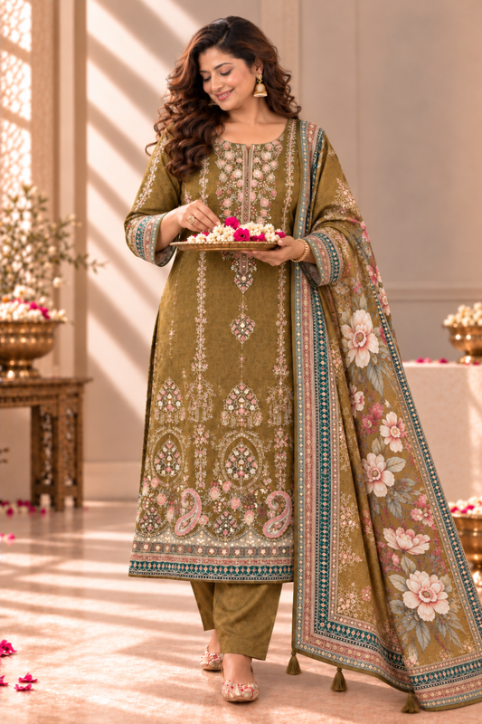 Huma Karachi Muslin Suit With Aari Work