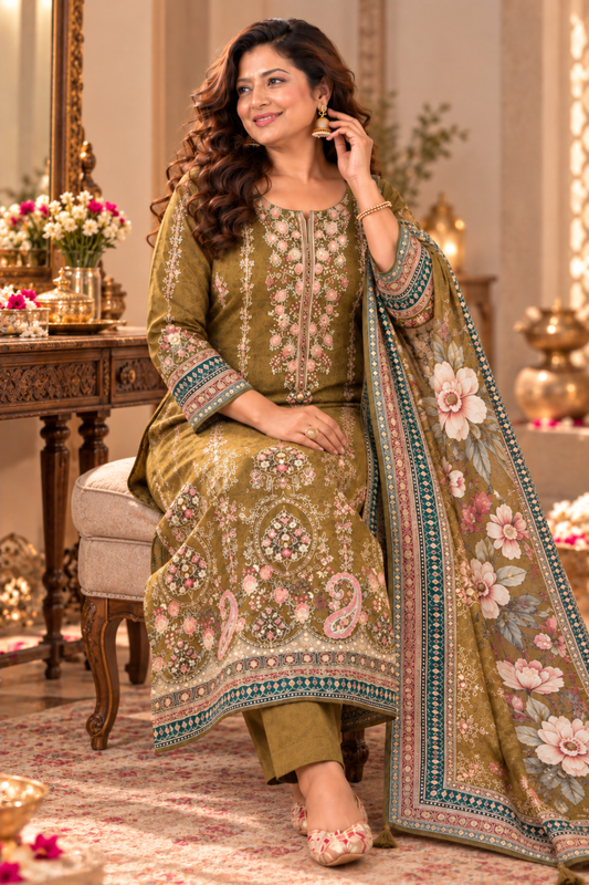 Huma Karachi Muslin Suit With Aari Work
