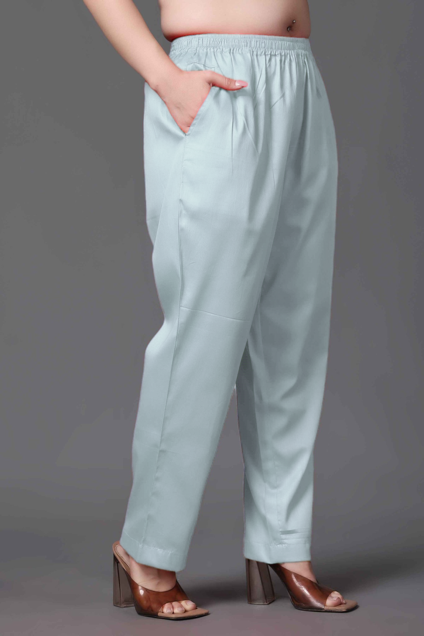 Grey Cotton Metallic Pant Palazzo