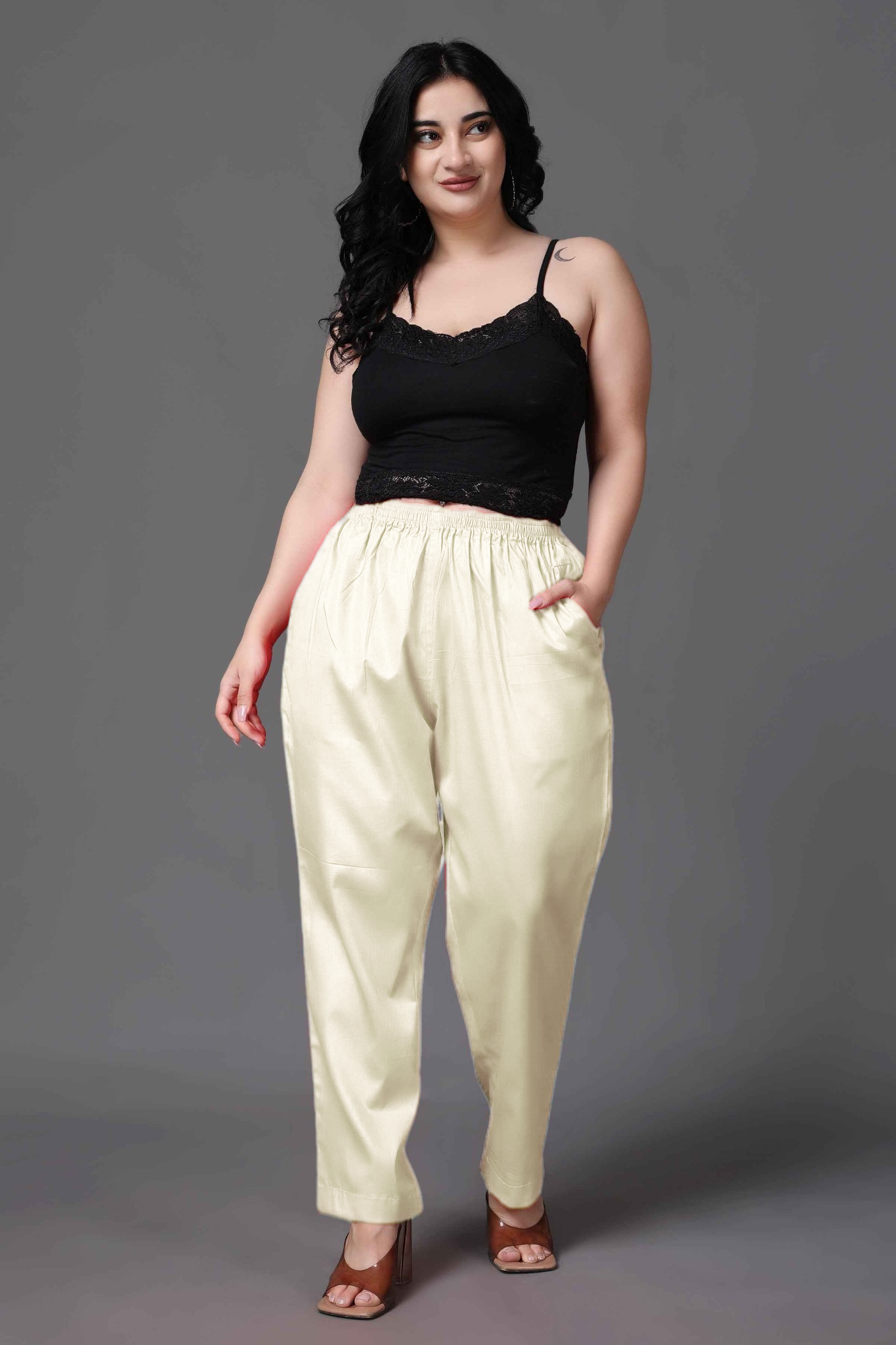 Ivory Cotton Metallic Pant Palazzo