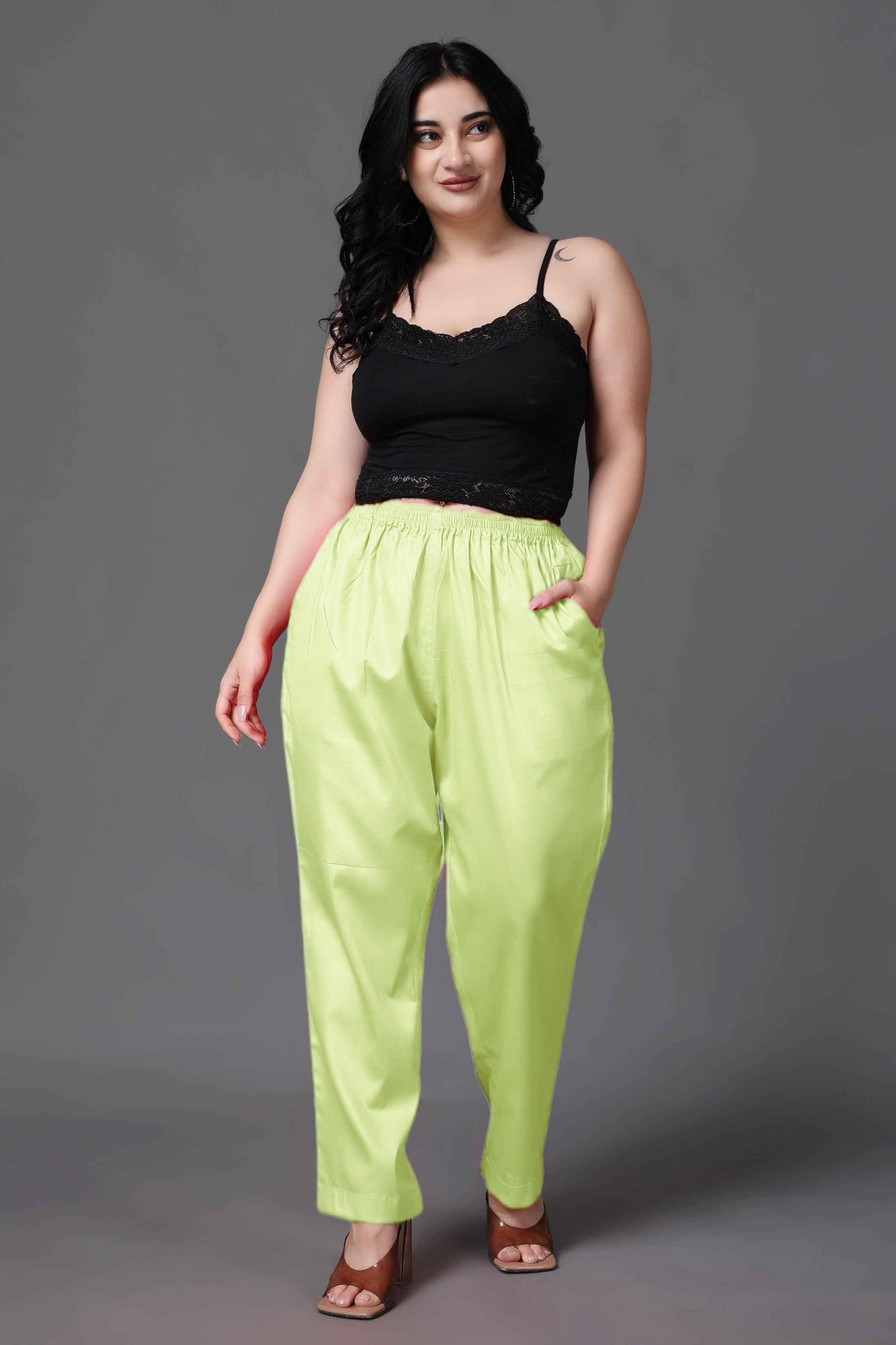 Fluorescent Cotton Metallic Pant Palazzo