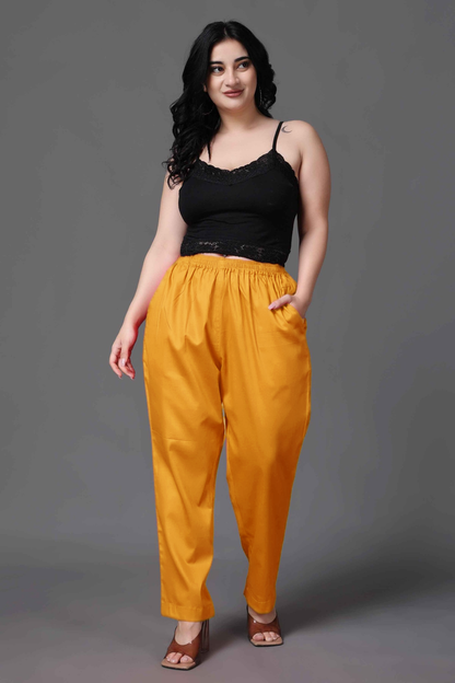 Mustard Cotton Metallic Pant Palazzo