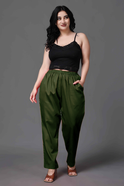 Mehandi Cotton Metallic Pant Palazzo