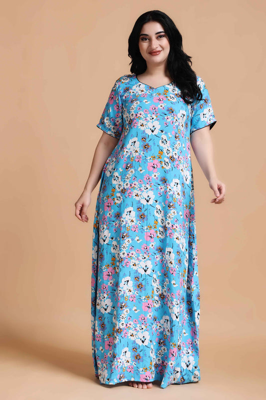 Buy Plus Size ​Floral Bliss Rayon Night Gown At Apella | Sizes XS to 10 XL | India | Free Delivery | Customized