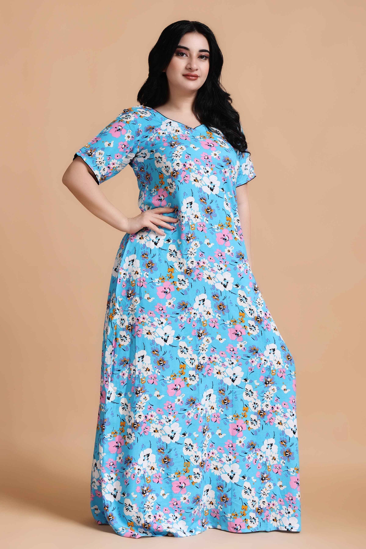 Buy Plus Size ​Floral Bliss Rayon Night Gown At Apella | Sizes XS to 10 XL | India | Free Delivery | Customized