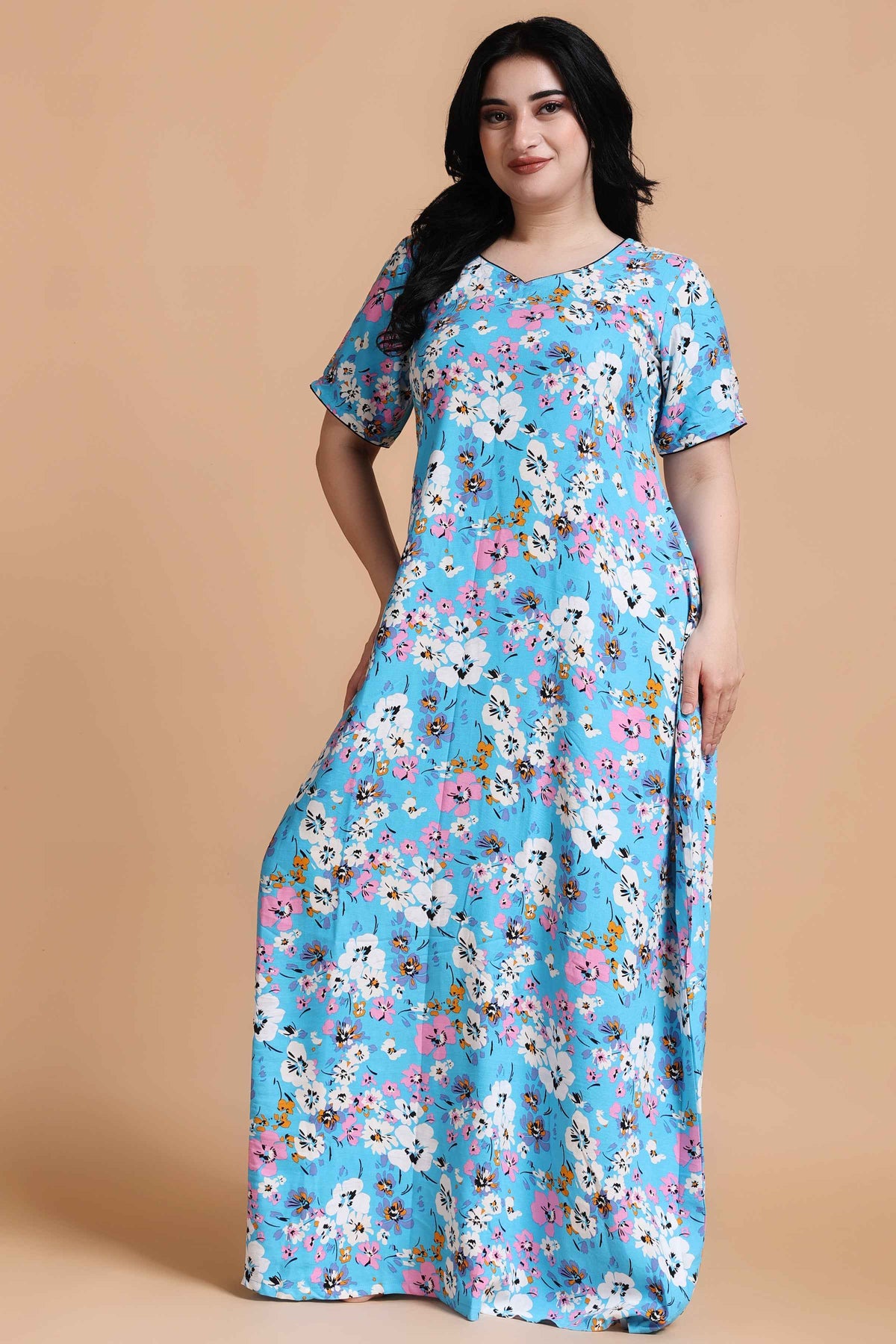 Buy Plus Size ​Floral Bliss Rayon Night Gown At Apella | Sizes XS to 10 XL | India | Free Delivery | Customized