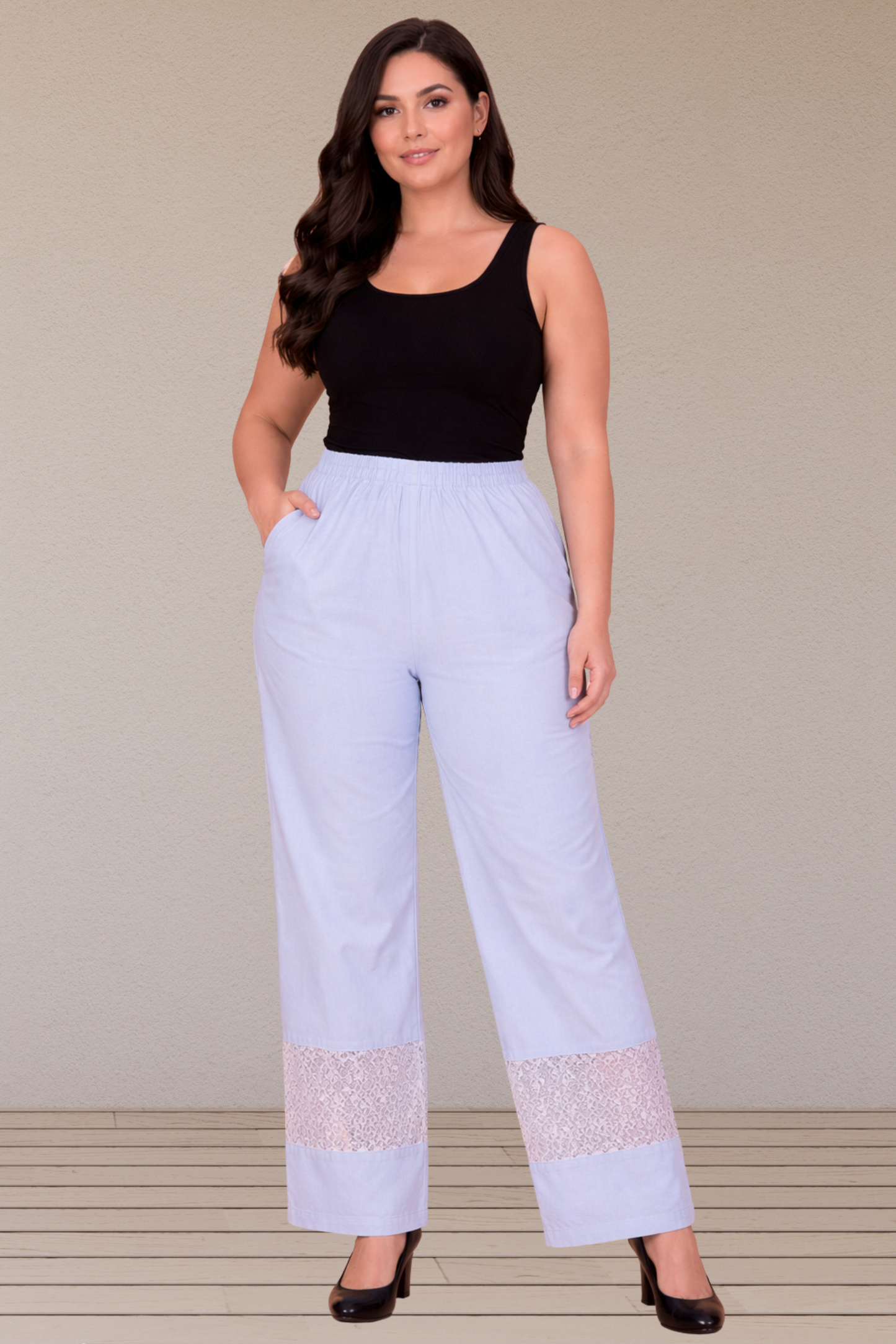 Ice Blue Detailed Cotton Palazzo