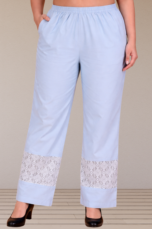 Ice Blue Detailed Cotton Palazzo