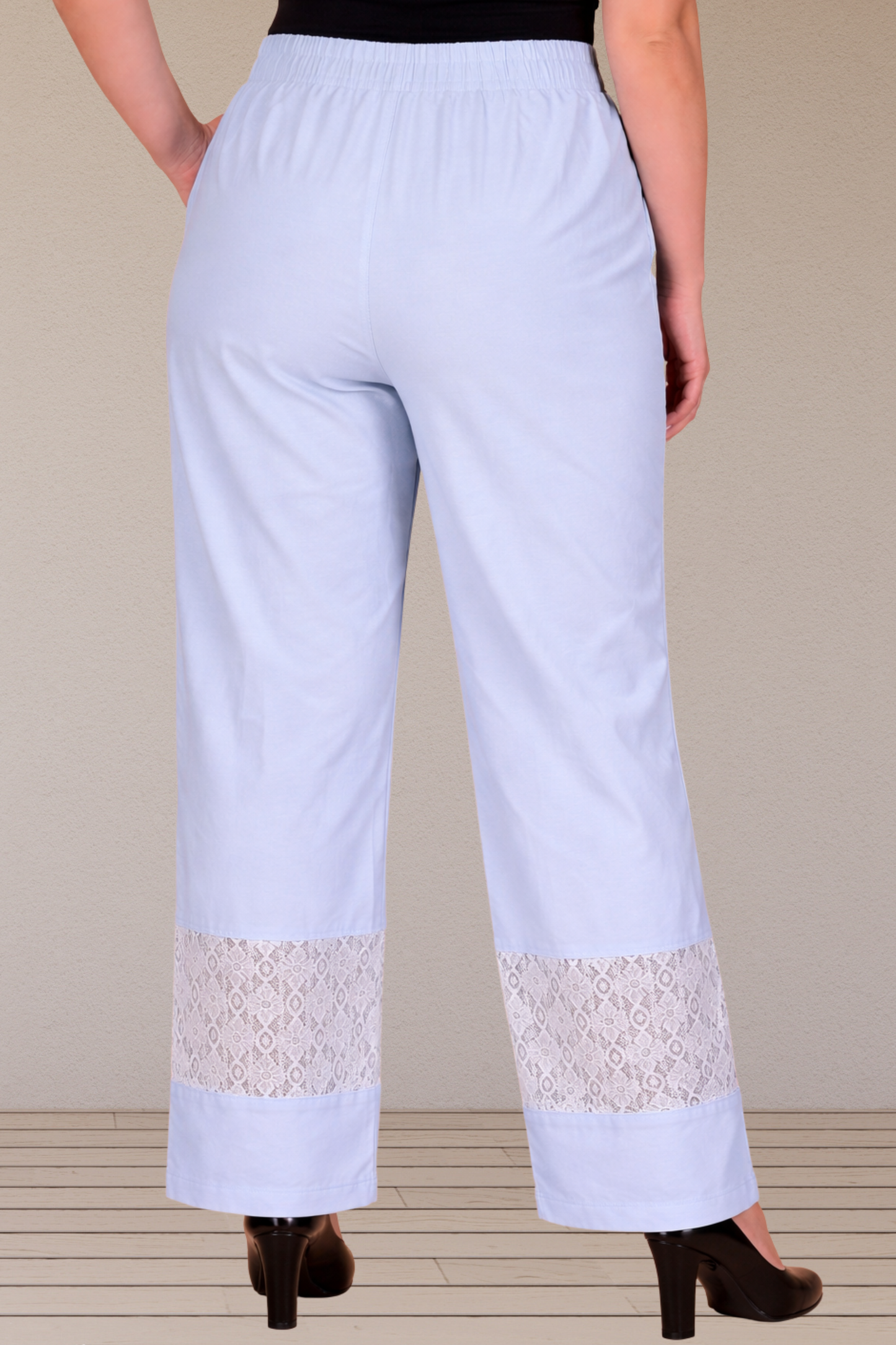 Ice Blue Detailed Cotton Palazzo