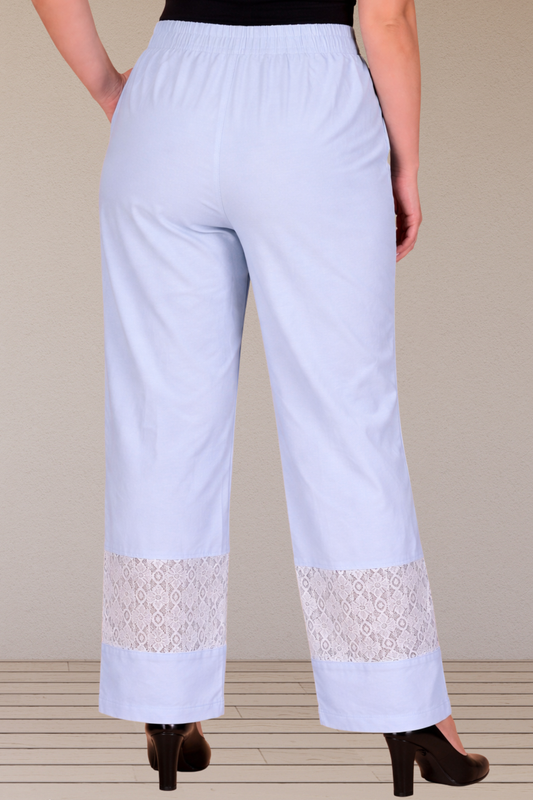 Ice Blue Detailed Cotton Palazzo