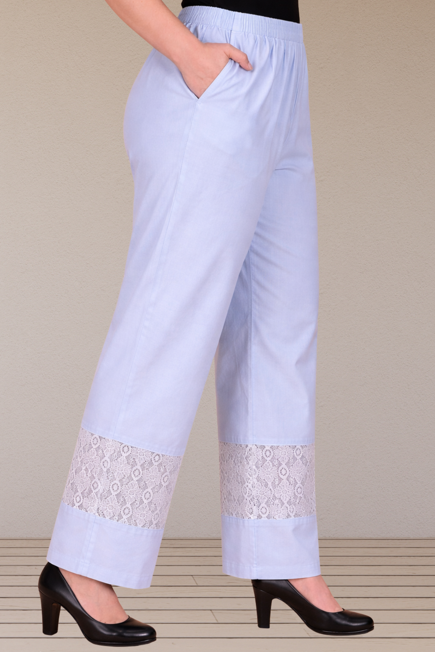 Ice Blue Detailed Cotton Palazzo