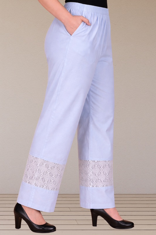 Ice Blue Detailed Cotton Palazzo