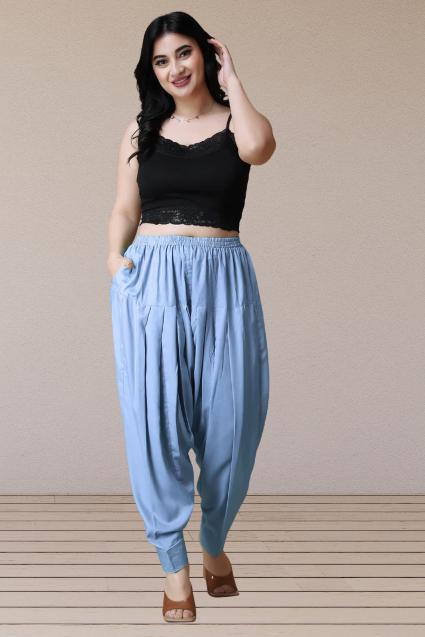 Ice Blue Pleated Rayon Salwar