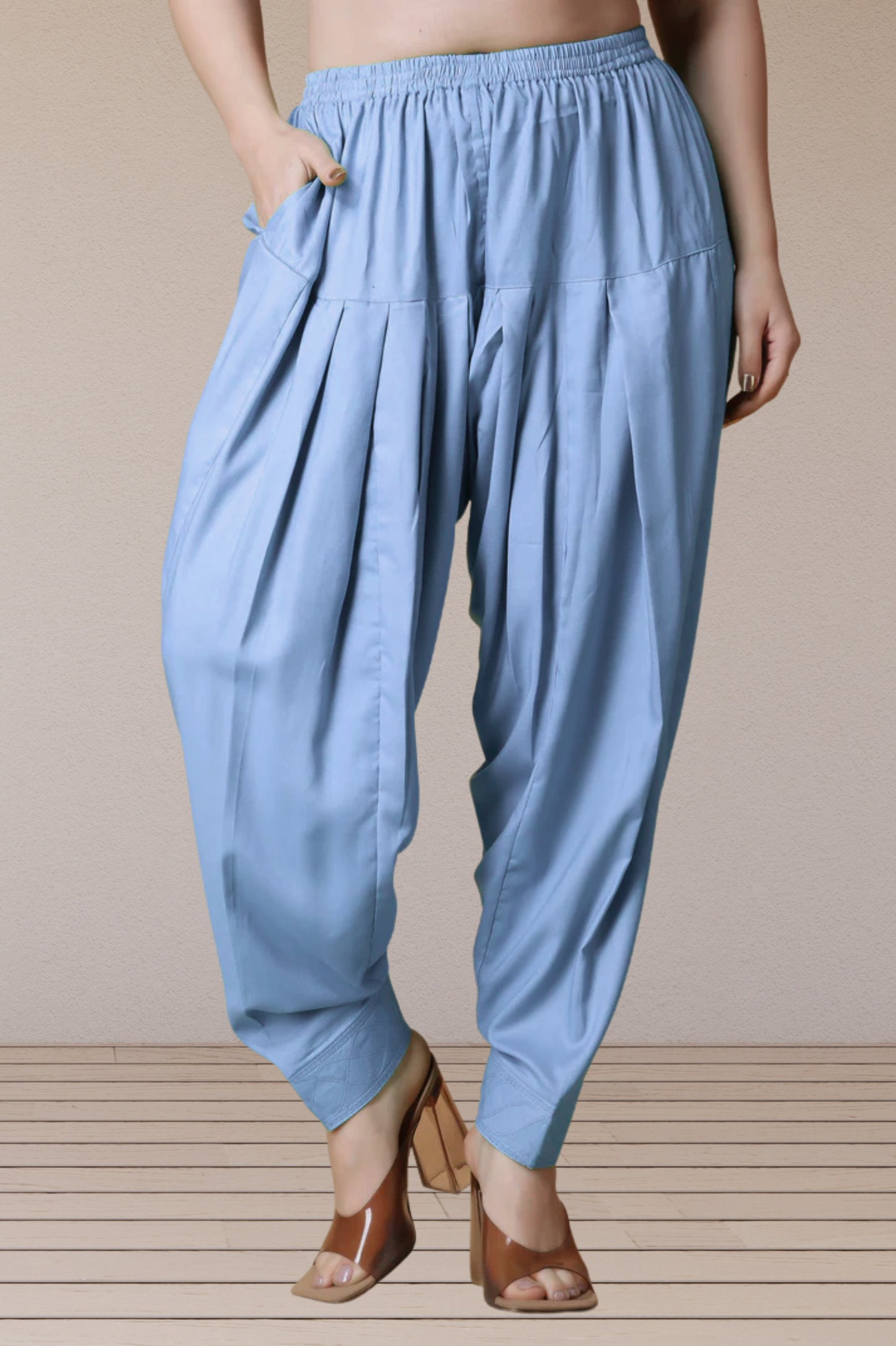 Ice Blue Pleated Rayon Salwar