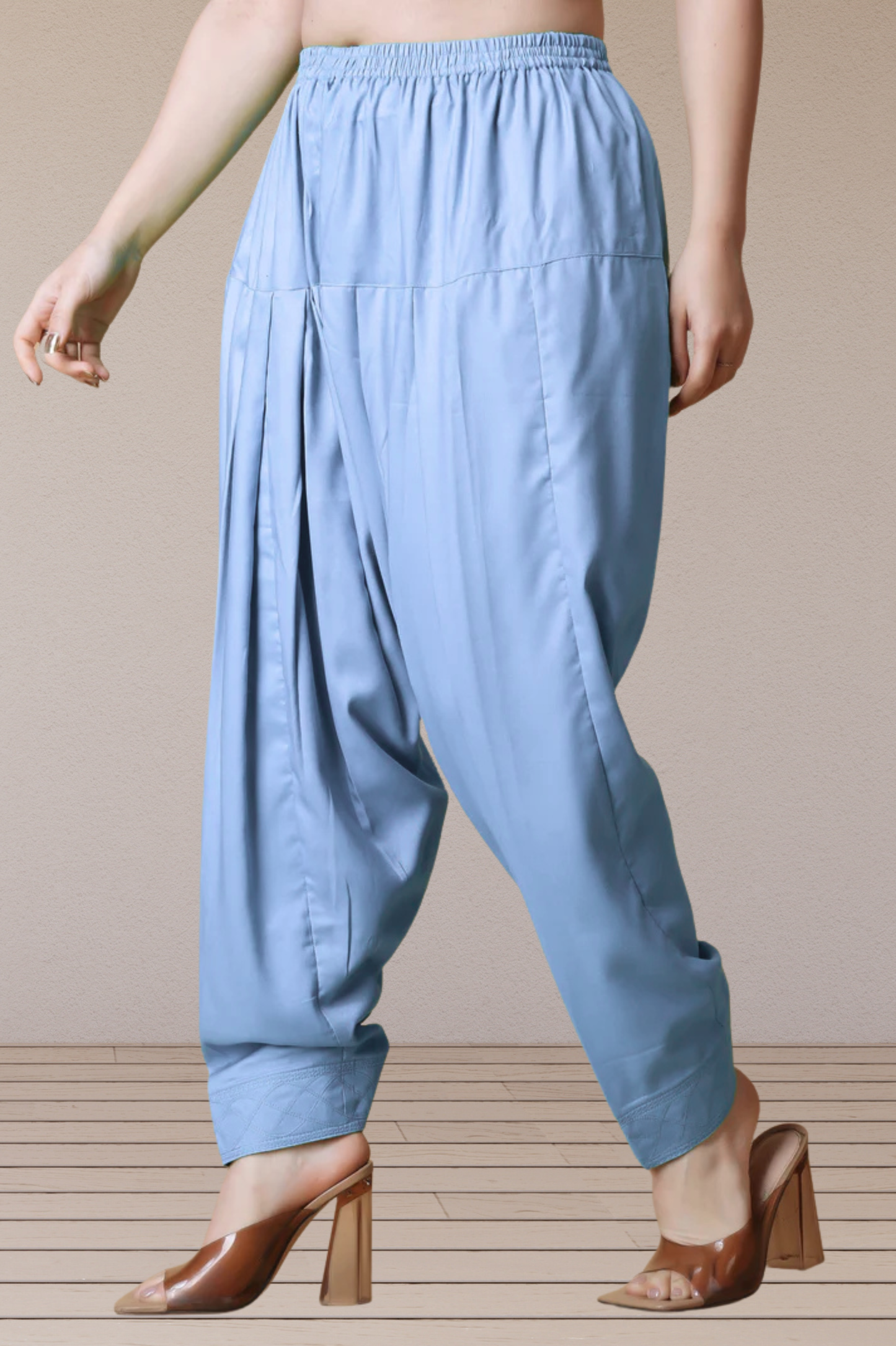 Ice Blue Pleated Rayon Salwar