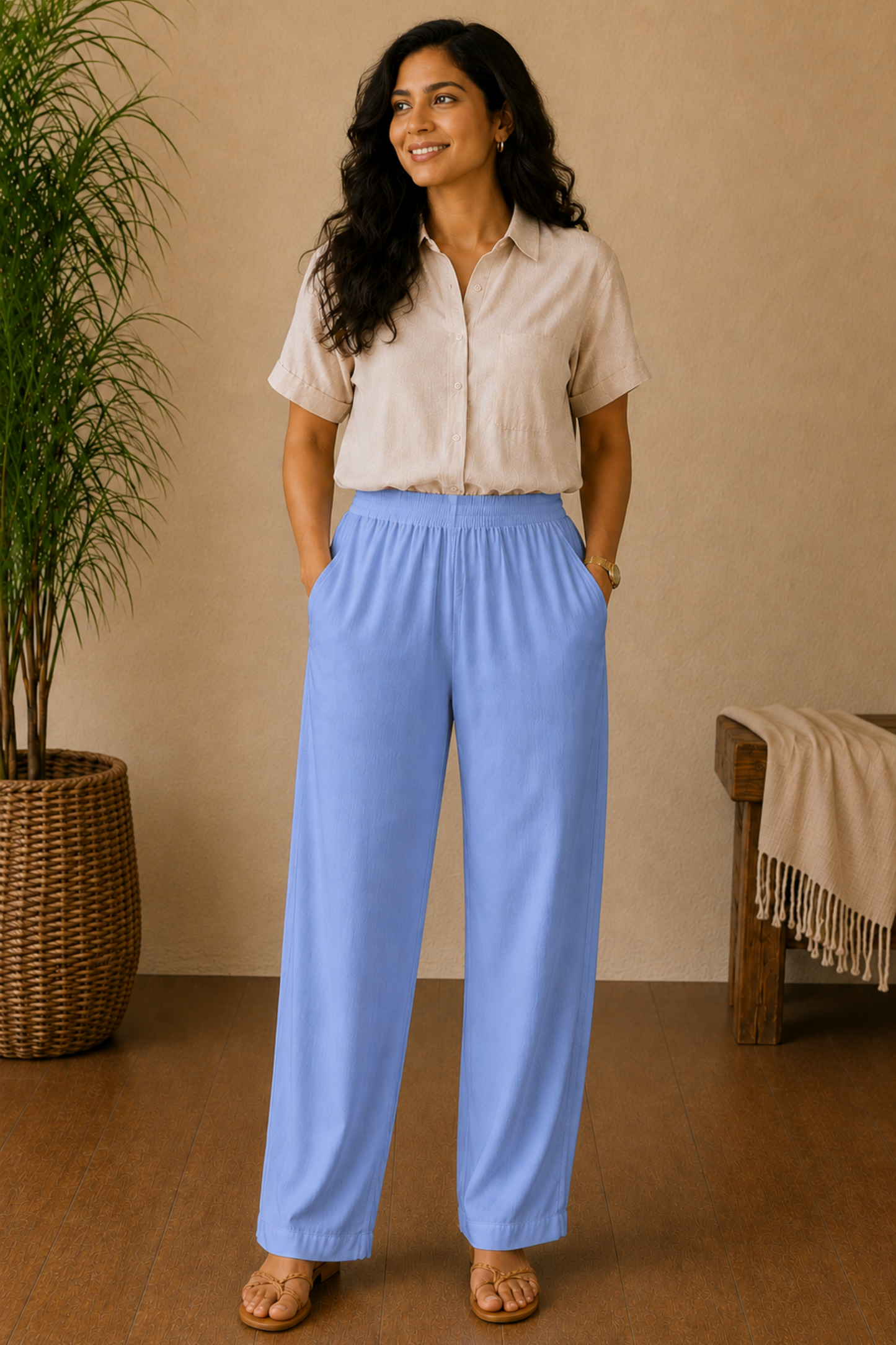 Ice Blue Rayon Kurti Pant