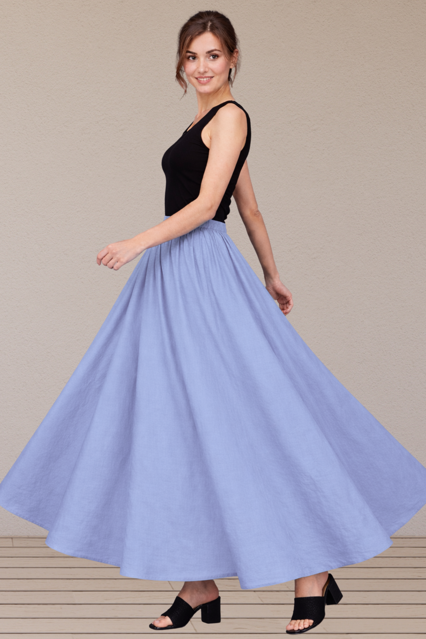 Ice Blue Rayon Long Skirt