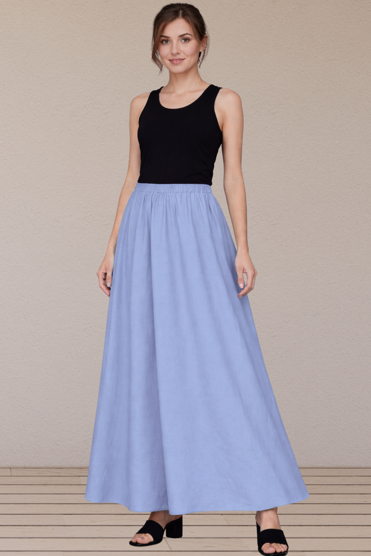 Ice Blue Rayon Long Skirt
