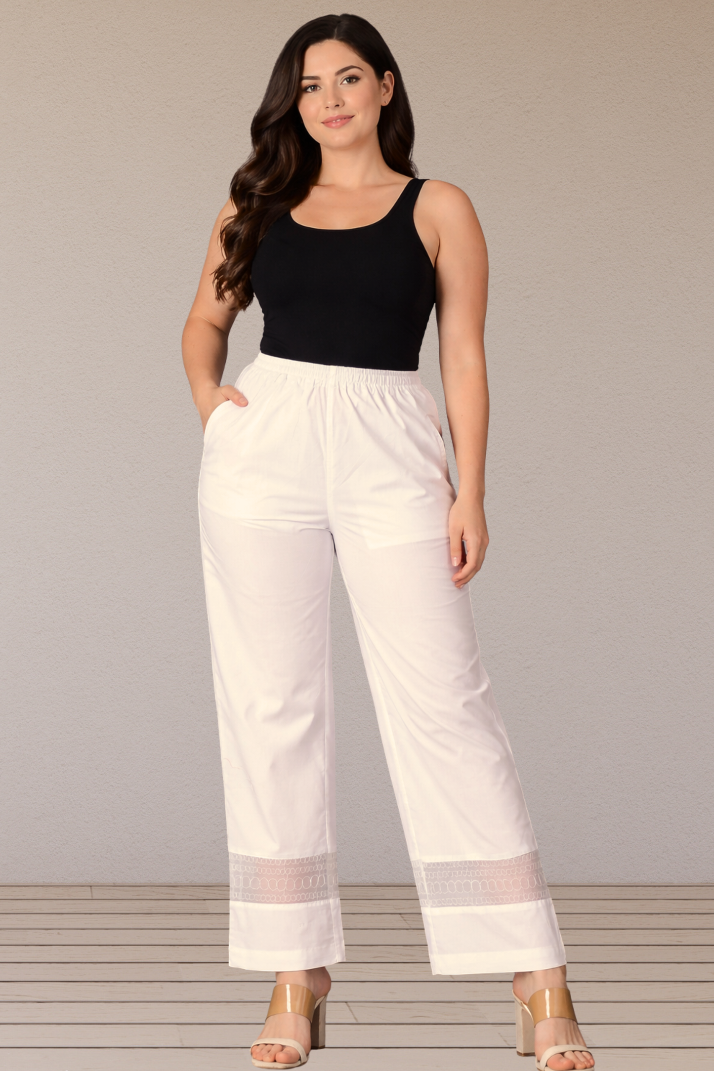 Icy White Detailed Palazzo Pants