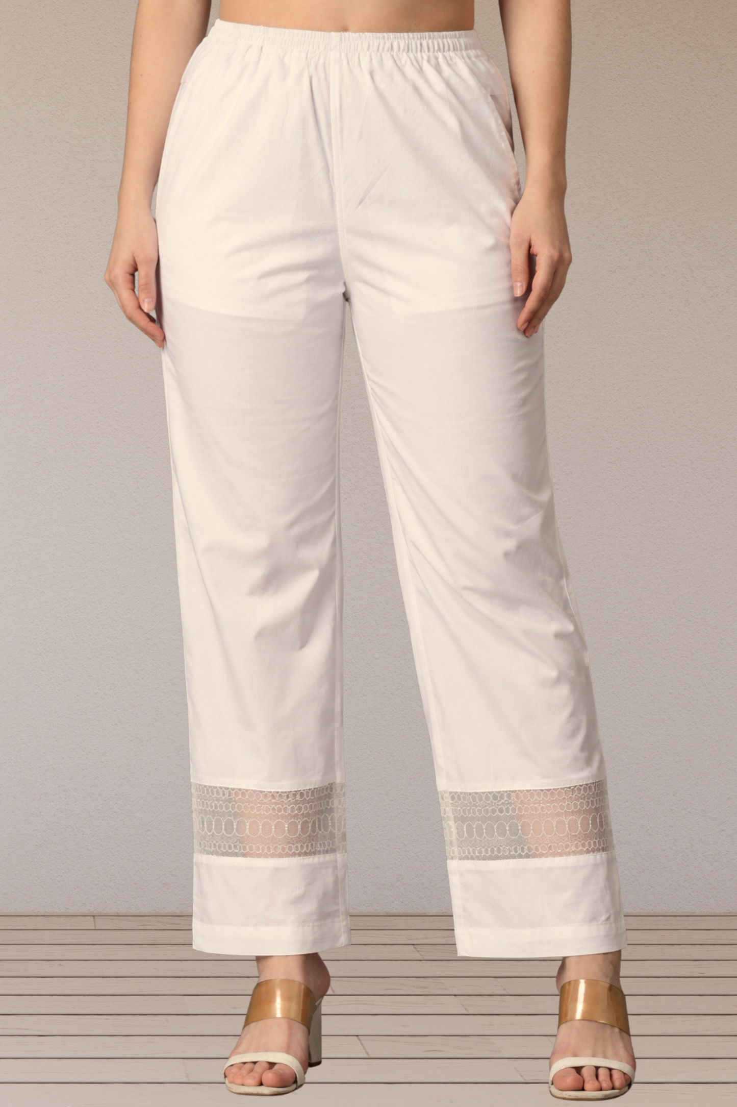 Icy White Detailed Palazzo Pants