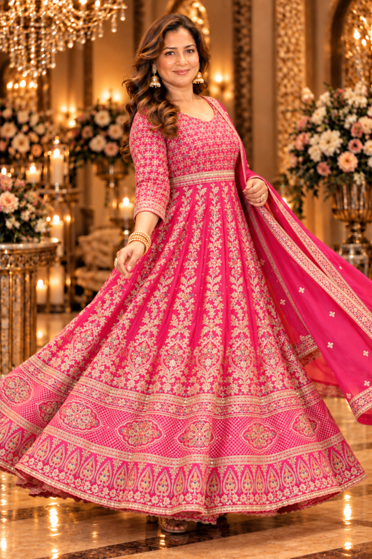 Ilisha Magenta Embroidered Dress With Dupatta