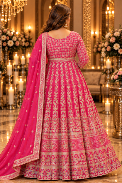 Ilisha Magenta Embroidered Dress With Dupatta