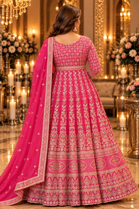 Ilisha Magenta Embroidered Dress With Dupatta