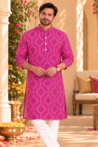 Fuchsia Trail Foiled Festive Kurta