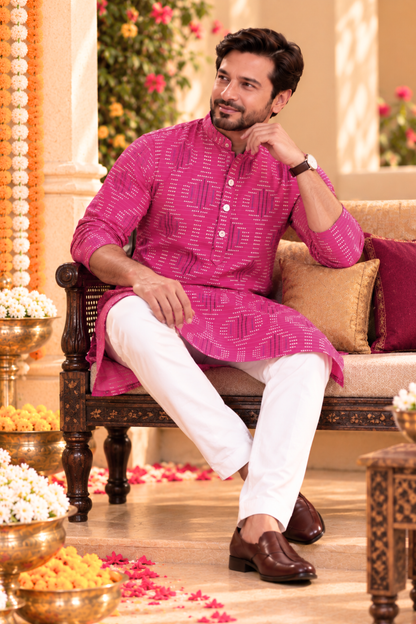 Fuchsia Trail Foiled Festive Kurta