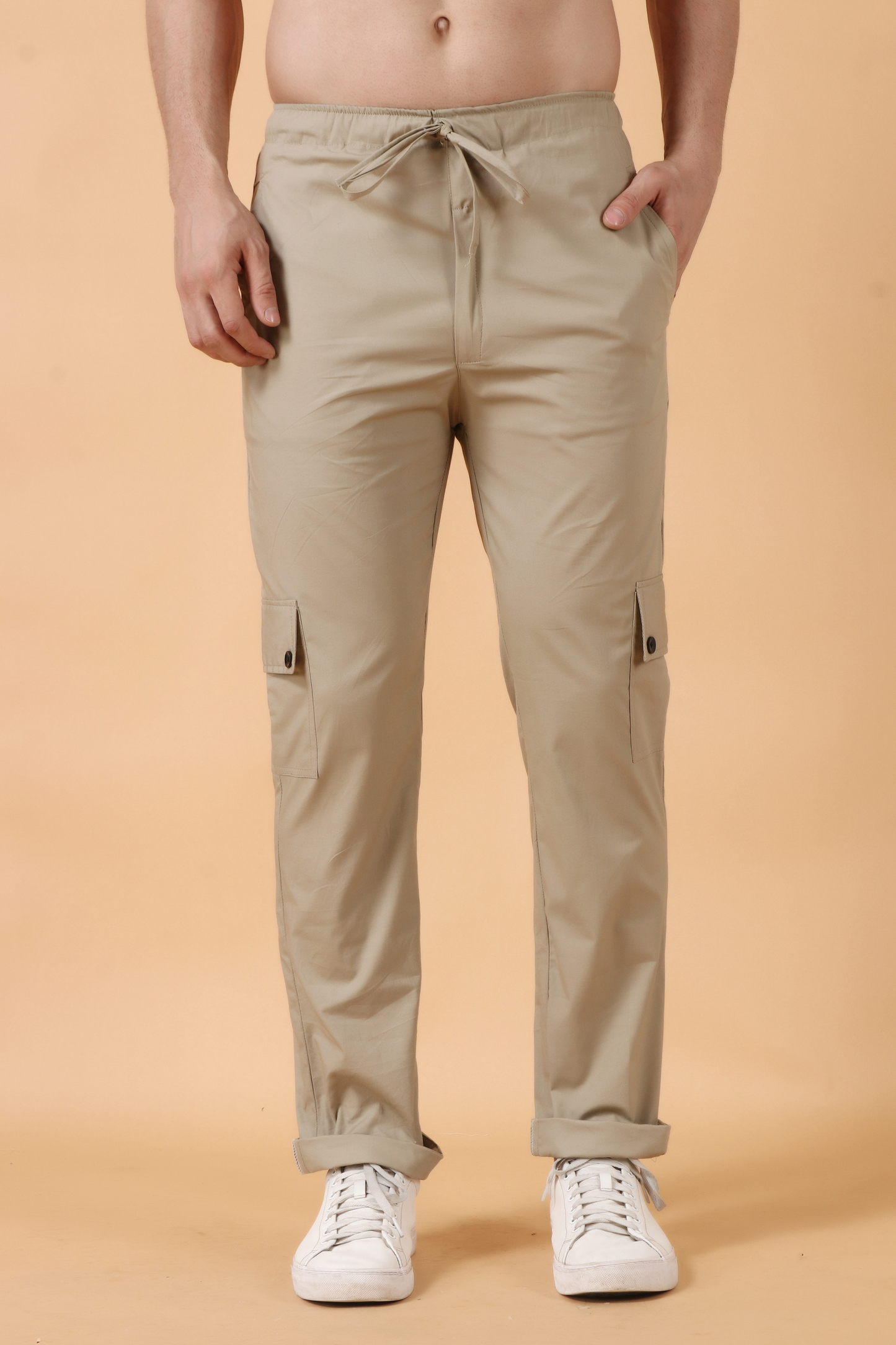 Beige Stretchable Cargo Pants