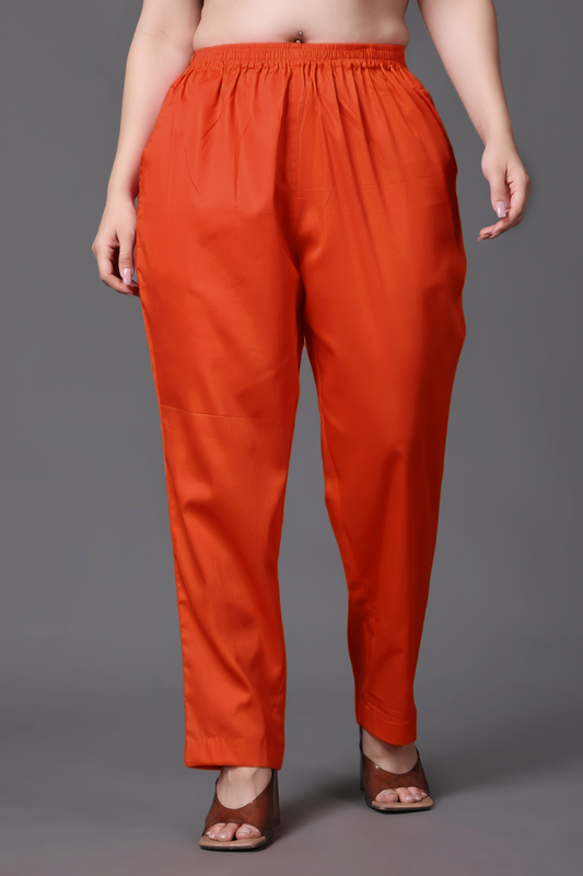 Orange Cotton Metallic Pant Palazzo
