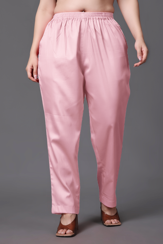 Baby Pink Cotton Metallic Pant Palazzo