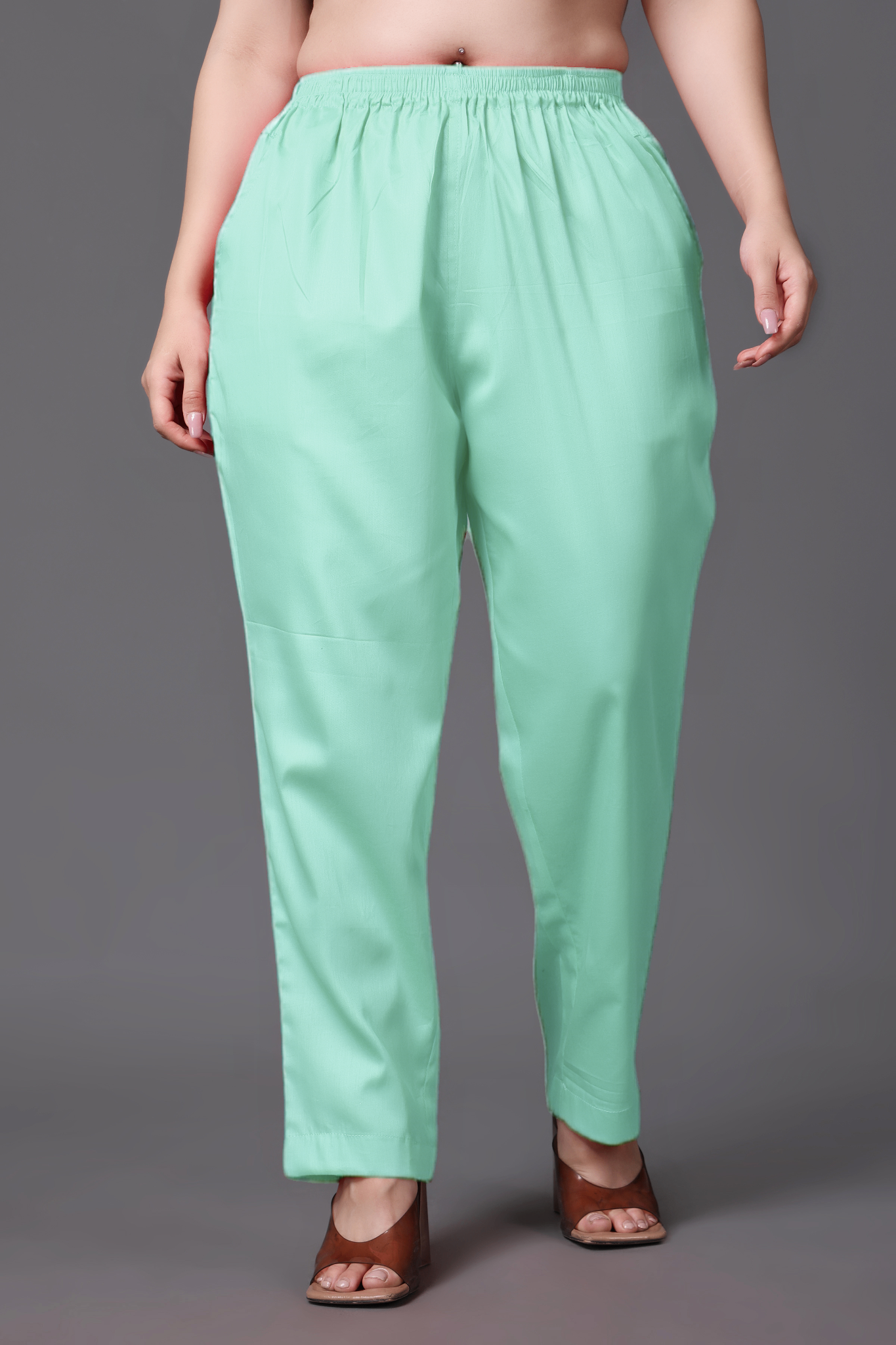 Mint Blue Cotton Metallic Pant Palazzo