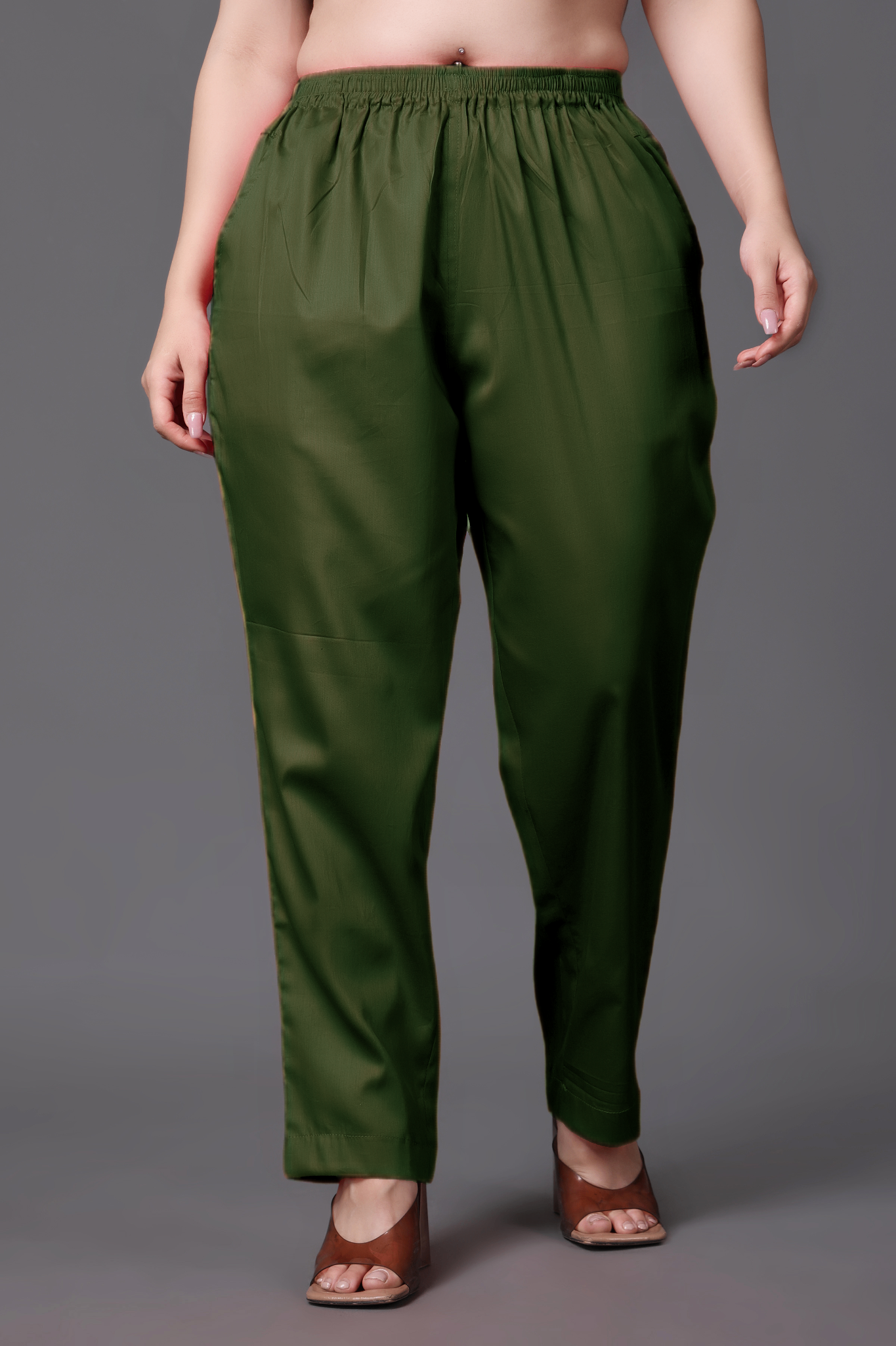 Mehandi Cotton Metallic Pant Palazzo