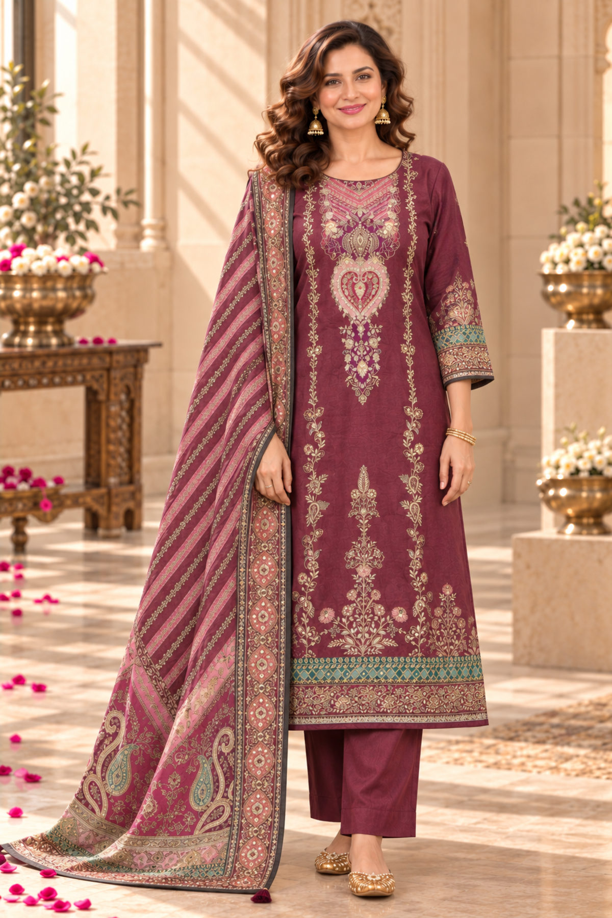 Inara Karachi Muslin Suit With Mirror Work