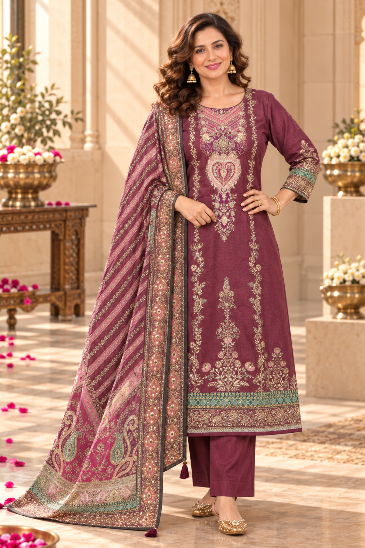 Inara Karachi Muslin Suit With Mirror Work