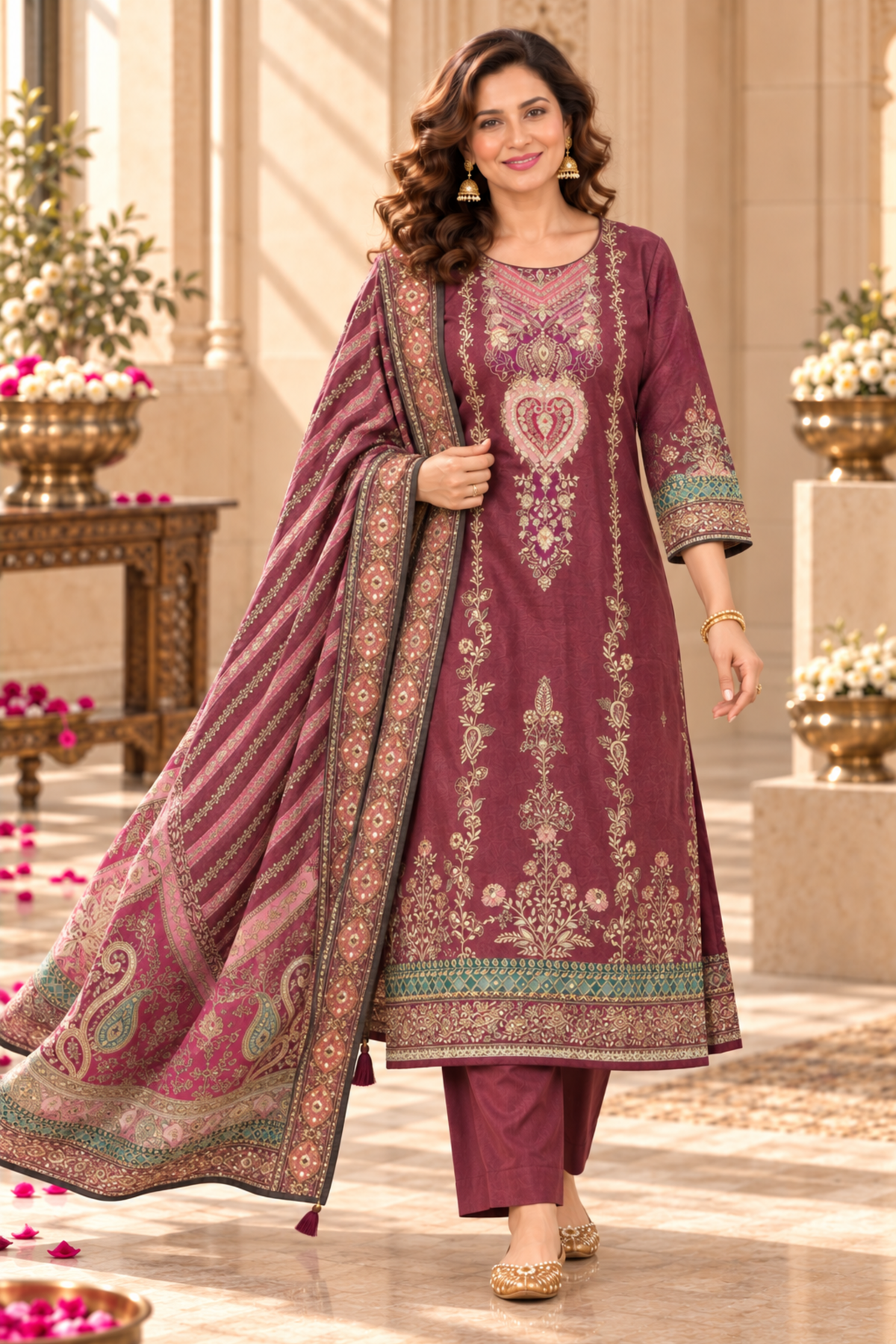 Inara Karachi Muslin Suit With Mirror Work