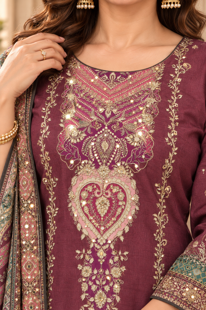 Inara Karachi Muslin Suit With Mirror Work