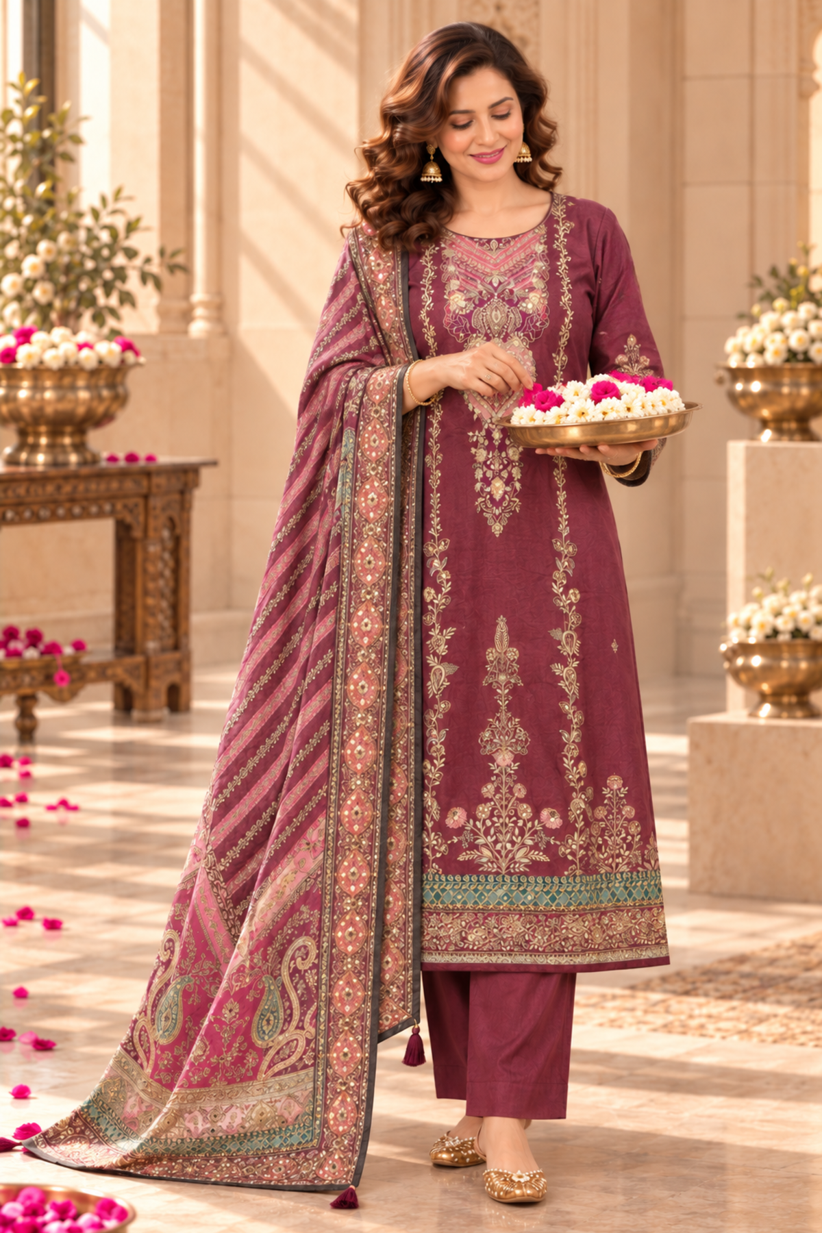 Inara Karachi Muslin Suit With Mirror Work