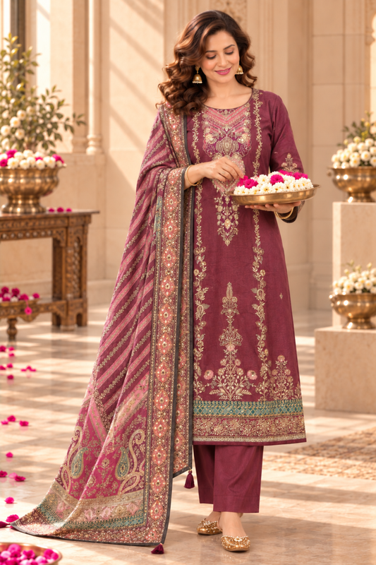 Inara Karachi Muslin Suit With Mirror Work