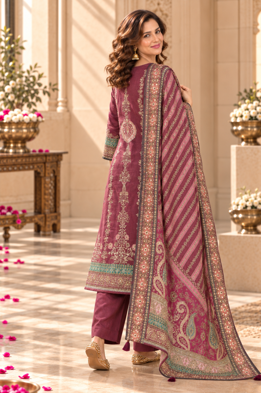 Inara Karachi Muslin Suit With Mirror Work