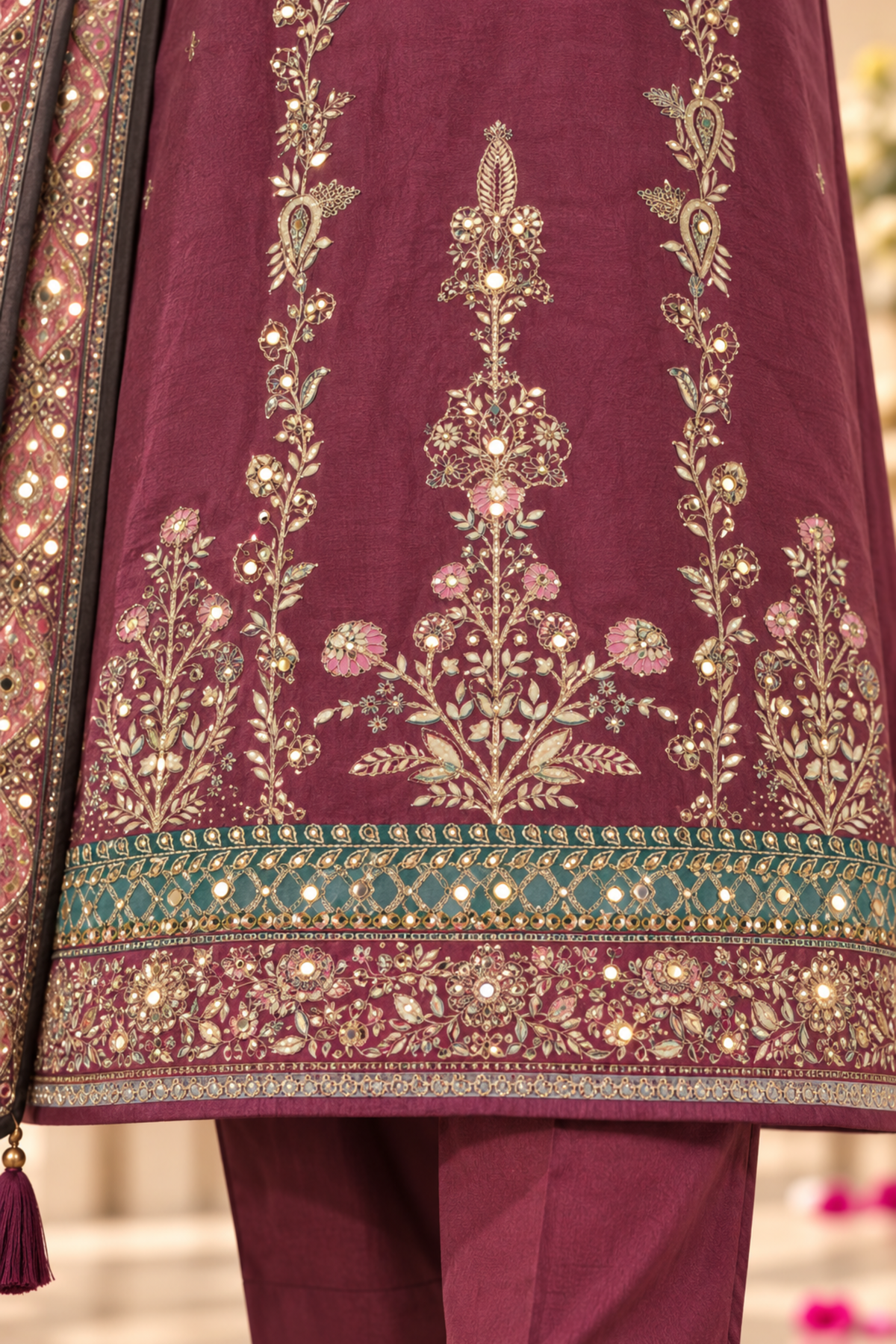 Inara Karachi Muslin Suit With Mirror Work