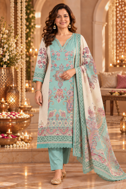 Inaya Karachi Muslin Suit with Mirror Work
