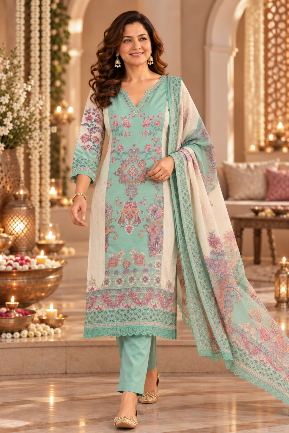 Inaya Karachi Muslin Suit with Mirror Work